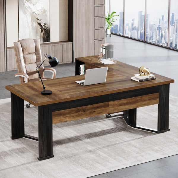 L-Shaped Executive Desk with Mobile File Cabinet and Storage Drawers