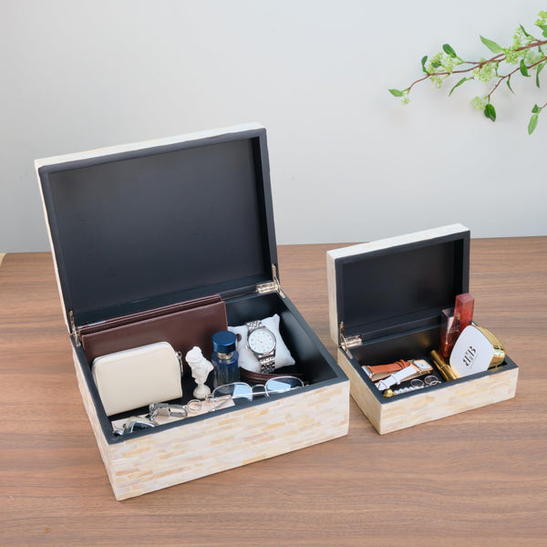 Mother of Pearl Decorative Keepsake Box Set of 2 with Lids