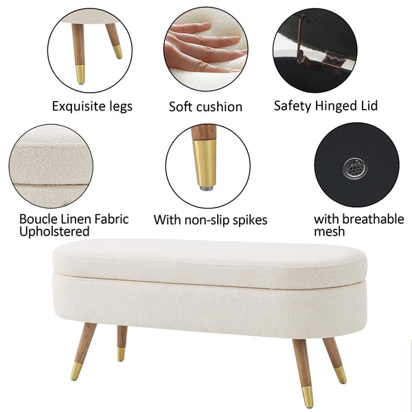 Upholstered Storage Ottoman Bench with Gold Metal Legs