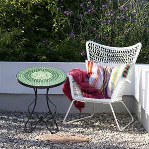 Outdoor Mosaic Side Table - Ceramic Tile Top Metal Frame Patio Accent Table