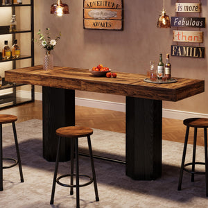71-Inch Industrial Bar Table — Counter Height Dining Table with Metal Footrest