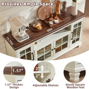 Farmhouse Sideboard Buffet Cabinet with Glass Doors