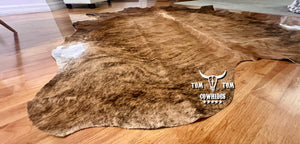 Brindle Cowhide Rug 7 x 6 Feet Natural Hair-On Leather