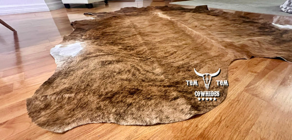 Brindle Cowhide Rug 7 x 6 Feet Natural Hair-On Leather
