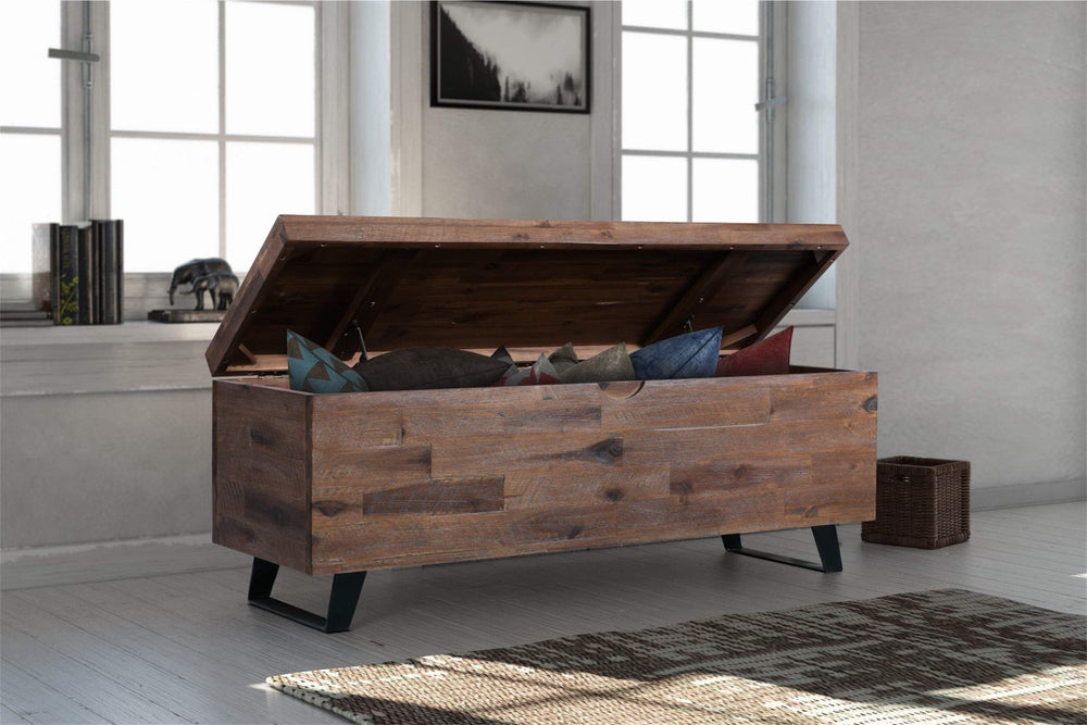 46-Inch Acacia Wood Storage Trunk with Metal Legs