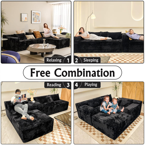 104" L-Shape Sectional Sofa with Chaise – Corduroy, No Assembly
