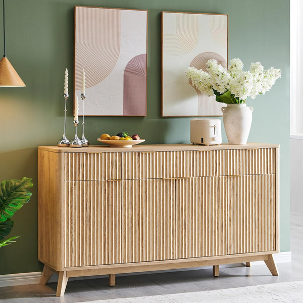 60-Inch Fluted Buffet Sideboard Cabinet with Drawers & Doors