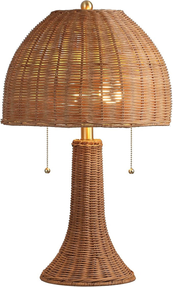 Bohemian Rustic Rattan LED Table Lamp 22"