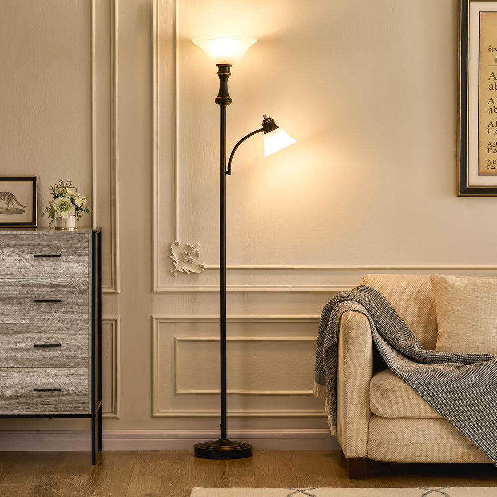 71" Arc Floor Lamp with Frosted Glass Shade & Adjustable Reading Light