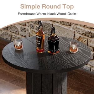 Round Farmhouse Bar Table with Wood Fence Base & Metal Footrest