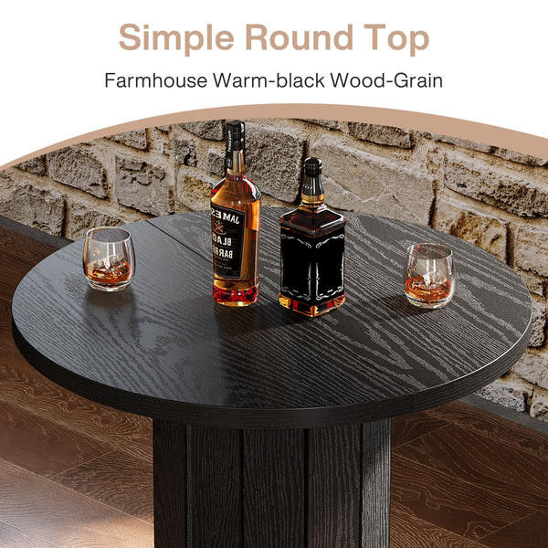 Round Farmhouse Bar Table with Wood Fence Base & Metal Footrest