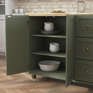 Rolling Kitchen Island Cart with Drop-Leaf Breakfast Bar