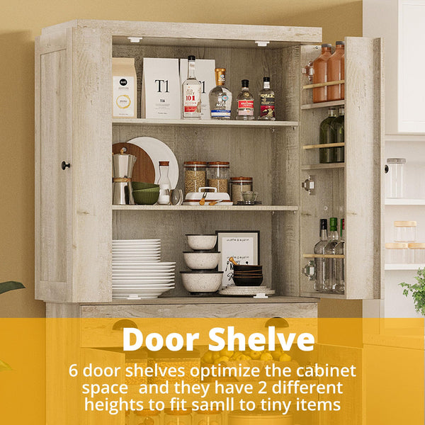 Freestanding Kitchen Pantry Cabinet 72" with Drawer & Sliding Racks