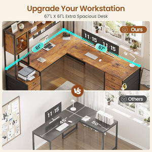 L-Shaped Gaming Desk with Drawers, Hutch & LED Lights