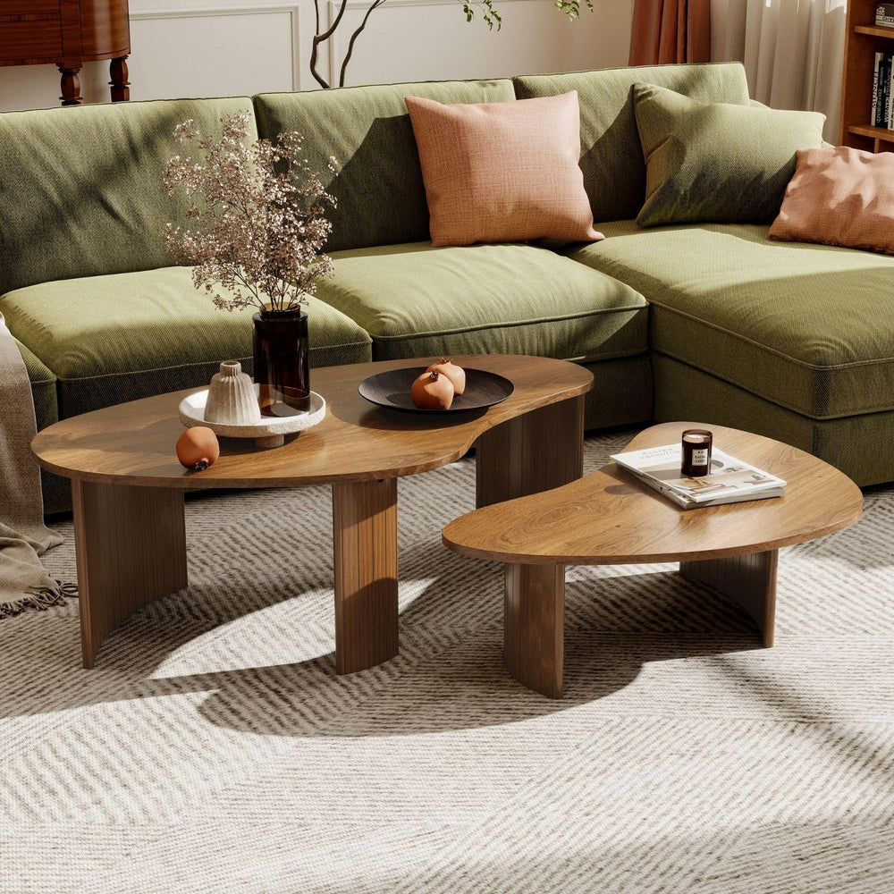 Nesting Coffee Tables Set of 2 – Oval Mid-Century Modern with Fluted Legs