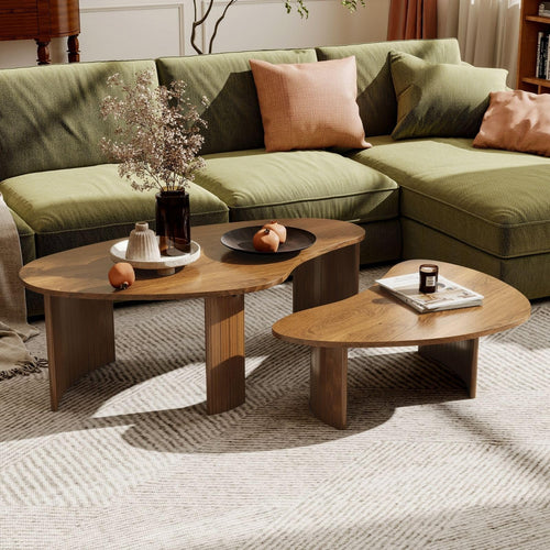 Nesting Coffee Tables Set of 2 – Oval Mid-Century Modern with Fluted Legs