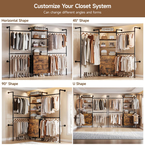 Wall Mounted Industrial Pipe Clothing Rack with Drawers & Shelves