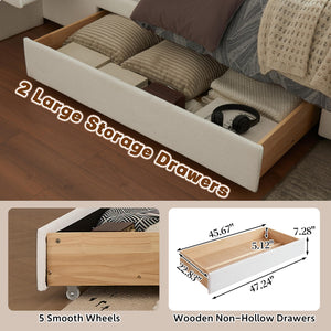 Upholstered Platform Bed Frame with Storage Drawers & Built-In Nightstands