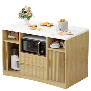 Rolling Kitchen Island with Storage, Power Outlet & LED Light