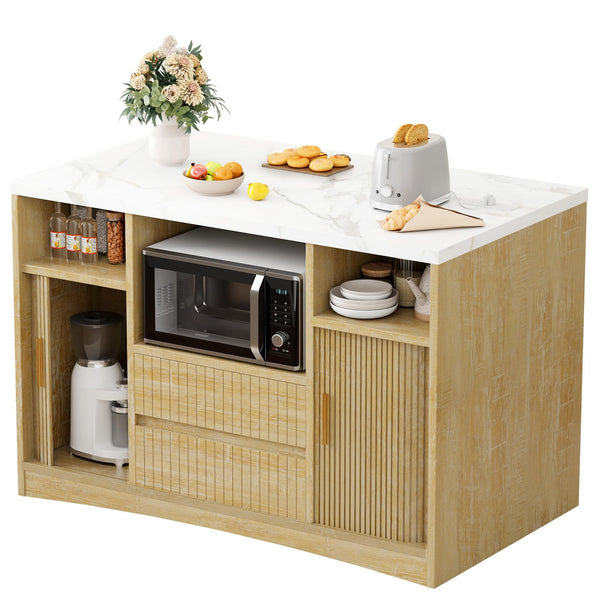 Rolling Kitchen Island with Storage, Power Outlet & LED Light