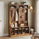 Farmhouse Hall Tree with Bench and Shoe Storage, Grey