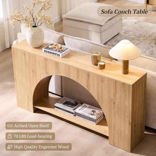 63" Arched Console Table with 2-Tier Shelf