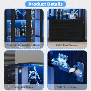 LED Display Cabinet with Acrylic Doors & Drawers — Black