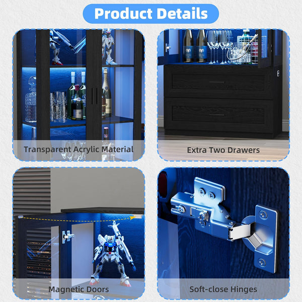 LED Display Cabinet with Acrylic Doors & Drawers — Black