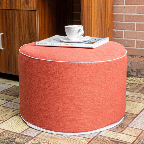 Round Outdoor Patio Ottoman – Waterproof Foam-Filled Footrest Pouf