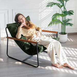 Corded Fabric Accent Chair with Metal Frame & Wooden Armrests
