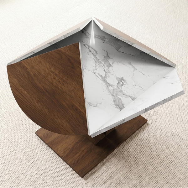 Round Extendable Dining Table with Marble Top – Walnut