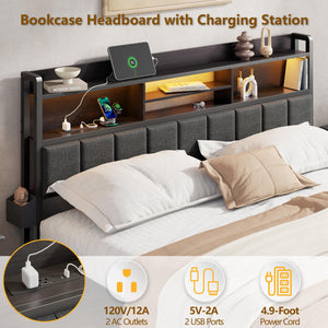 Platform Bed Frame with LED Lights, Storage Drawers & Charging Station