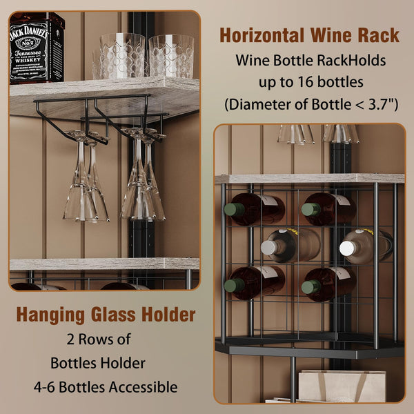 5-Tier Corner Wine Rack with Glass Holder – Floor Standing Wine Storage Shelf