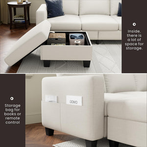 L-Shaped Sectional Sofa with Storage Ottoman