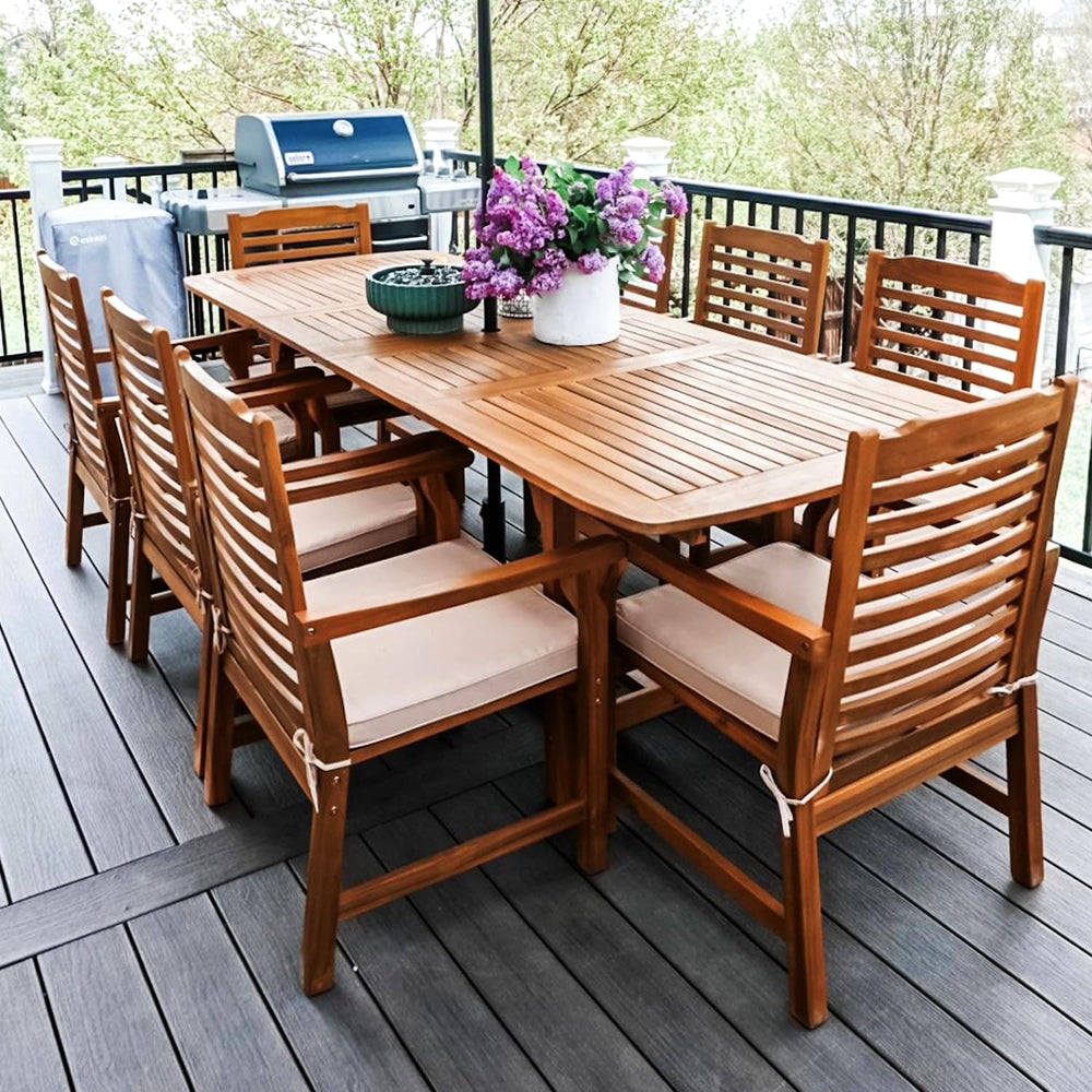 9-Piece Acacia Wood Outdoor Dining Set with Extendable Table & Cushioned Chairs
