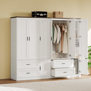 Freestanding Wardrobe Closet with Doors, Drawers & Shelves