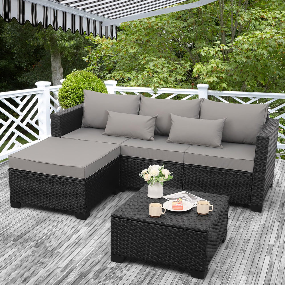 3-Piece Outdoor Wicker Patio Sectional Set with Ottoman & Storage Table