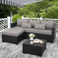 3-Piece Outdoor Wicker Patio Sectional Set with Ottoman & Storage Table