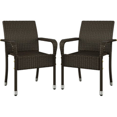 Stackable Outdoor Rattan Dining Chairs Set of 2 with Armrests