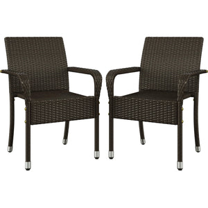 Stackable Outdoor Rattan Dining Chairs Set of 2 with Armrests