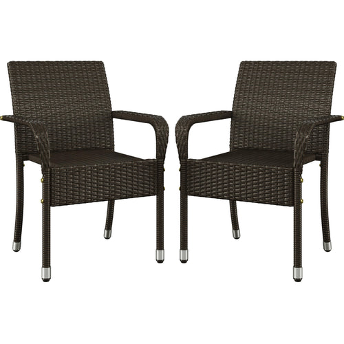 Stackable Outdoor Rattan Dining Chairs Set of 2 with Armrests