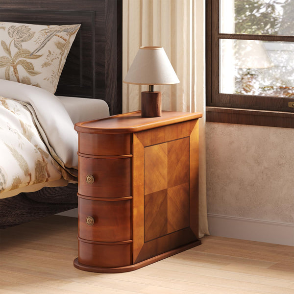 Wood End Table with 2 Drawers Slim Nightstand