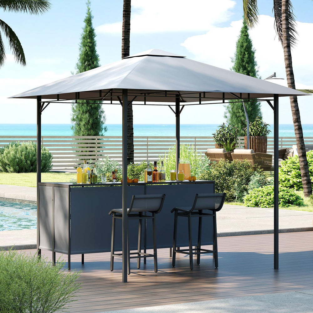 3-Piece Outdoor Bar Set with 8x8 FT Grill Gazebo & 2 Bar Stools