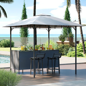 3-Piece Outdoor Bar Set with 8x8 FT Grill Gazebo & 2 Bar Stools