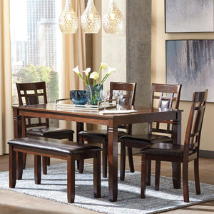 6-Piece Dining Table Set with Bench and 4 Chairs