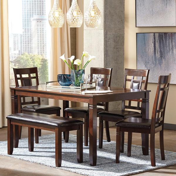 6-Piece Dining Table Set with Bench and 4 Chairs