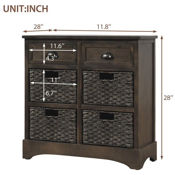 Farmhouse Storage Cabinet with 2 Drawers & 4 Baskets