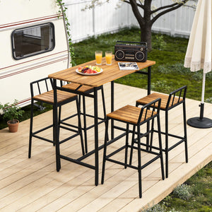 5-Piece Acacia Wood Outdoor Patio Bar Set with 4 Chairs