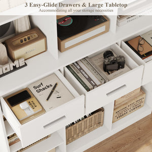 Tall Bookcase with Drawers & Adjustable Shelves – 9-Tier Wide Storage Cabinet