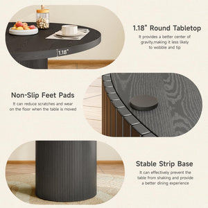 Lefurture 47 Inch Round Dining Table for 4-6, Fluted Kitchen Table with Wood Strip Base, Mid Century Modern Circle Dinner Tables for Dining Room, Kitchen, Black